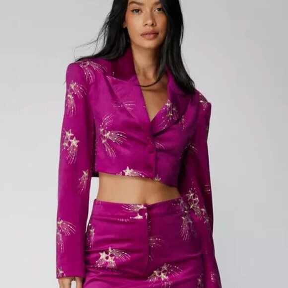 Nasty Gal Premium Embroidered Velvet Cropped Blazer, Size 2, NWT - Picture 1 of 8